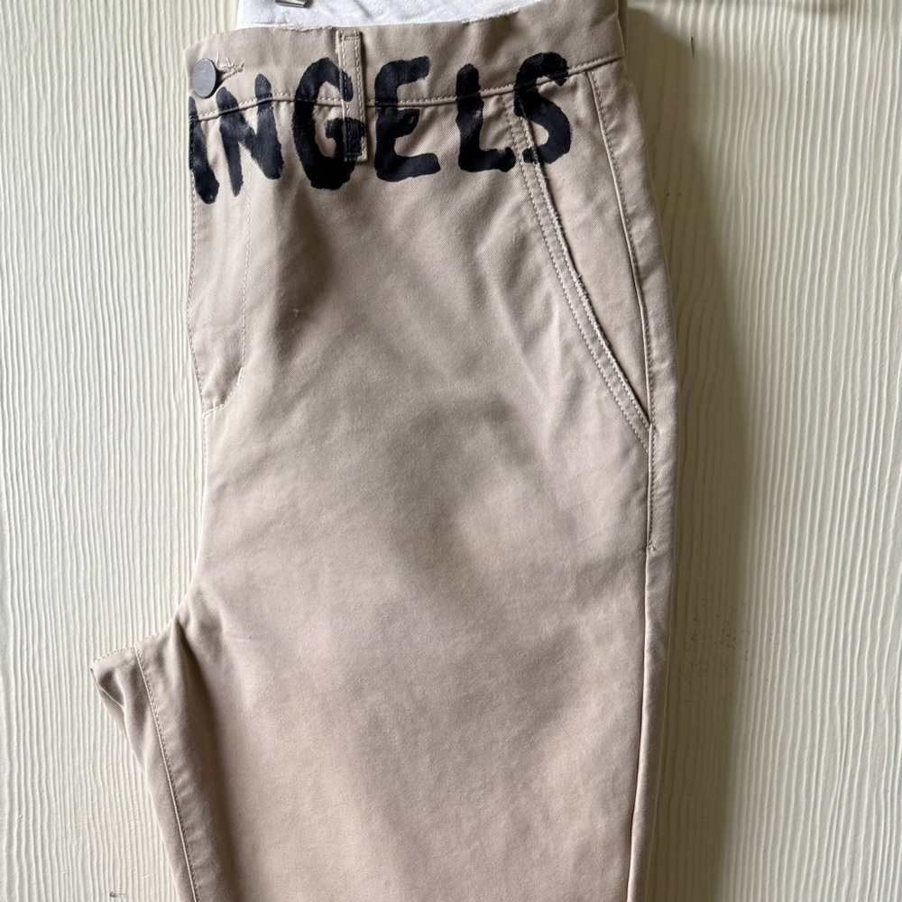Palm Angels PMCG005S23FAB002 Waistband Logo Chino Pants Beige Size L Worn 2x - Picture 5 of 9